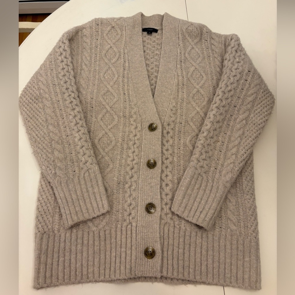 J.Crew Cable-knit stretch cardigan sweater